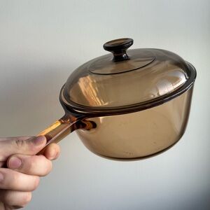 Visions by Corning USA Vintage Amber Glass 2.5L Stovetop Saucepan Pot w Lid